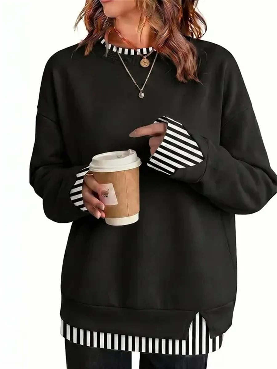 Women's Fake Two Piece Layered Crewneck Sweatshirt