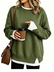 Women's Fake Two Piece Layered Crewneck Sweatshirt