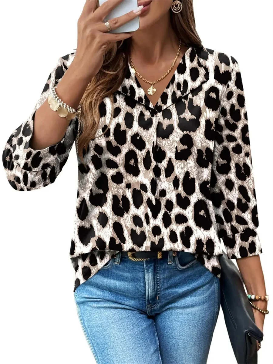 Women's Summer Loose 3/4 Sleeve Printed Dressy Blouse