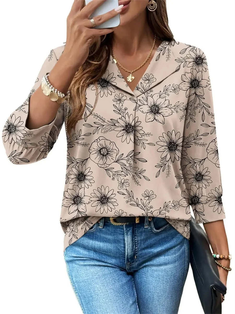 Women's Summer Loose 3/4 Sleeve Printed Dressy Blouse