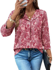 Women's Summer Loose 3/4 Sleeve Printed Dressy Blouse
