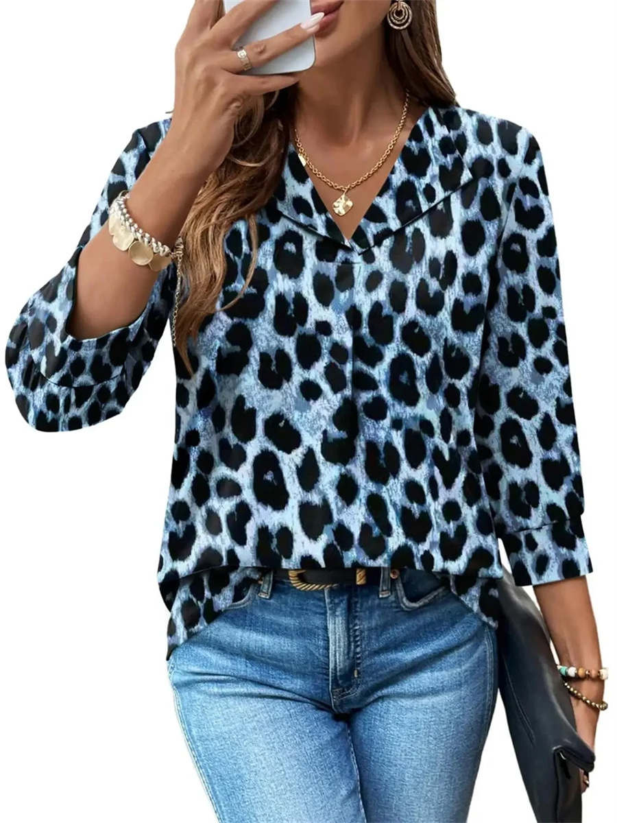Women's Summer Loose 3/4 Sleeve Printed Dressy Blouse