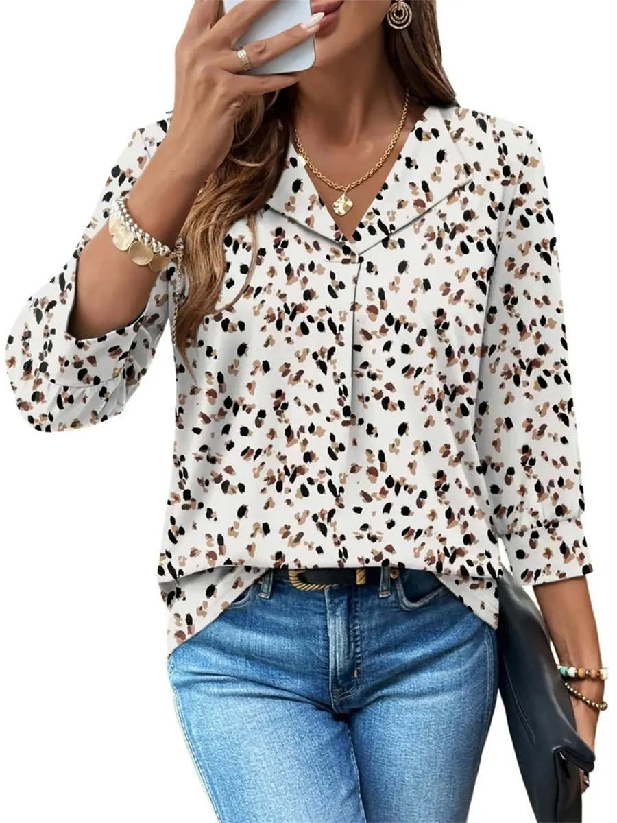 Women's Summer Loose 3/4 Sleeve Printed Dressy Blouse
