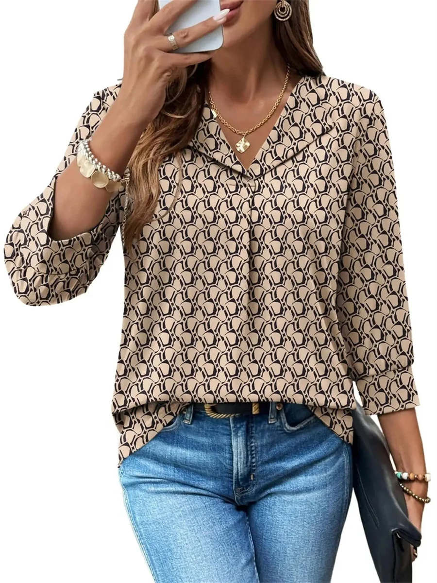Women's Summer Loose 3/4 Sleeve Printed Dressy Blouse