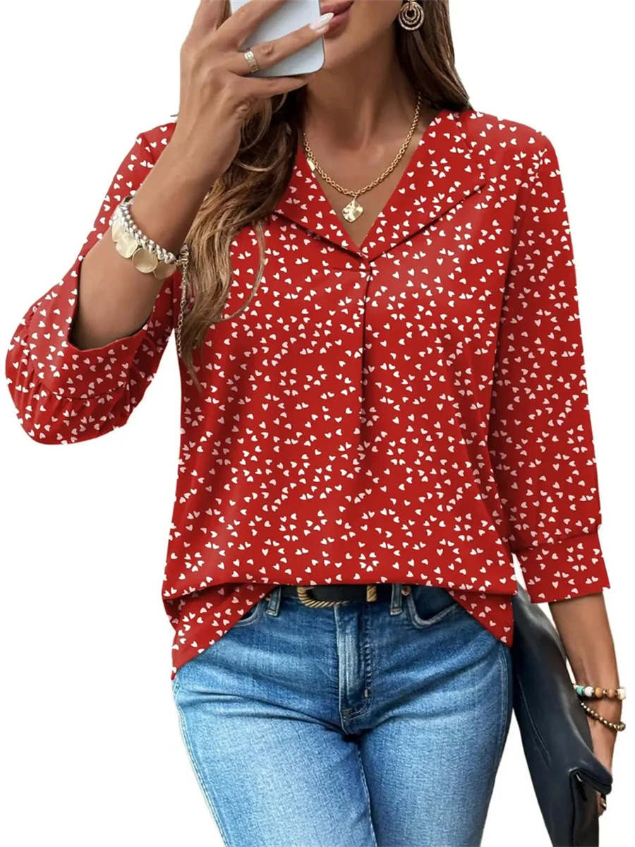 Women's Summer Loose 3/4 Sleeve Printed Dressy Blouse
