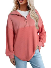 Women's Long Sleeve Half Zip Waffle Knit Pullover Top