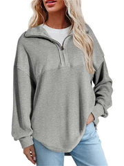 Women's Long Sleeve Half Zip Waffle Knit Pullover Top
