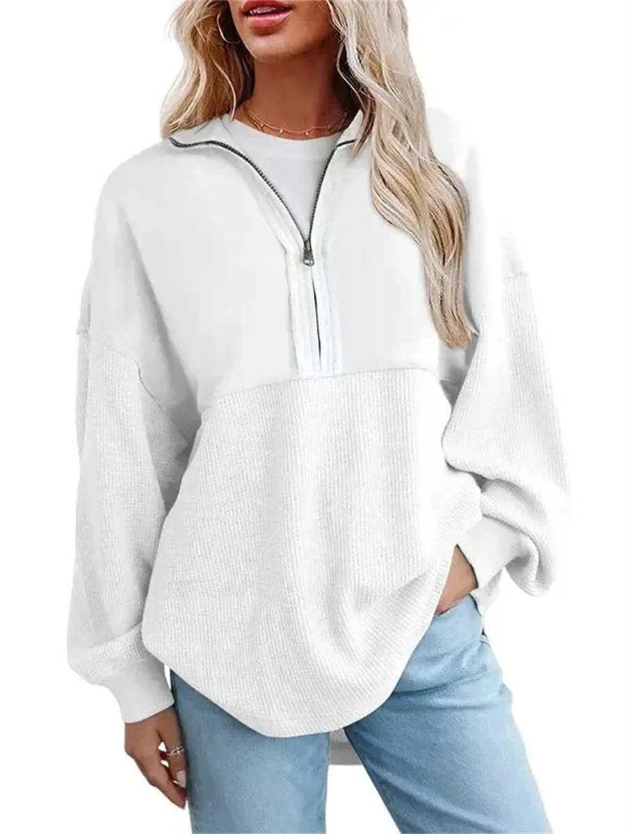 Women's Long Sleeve Half Zip Waffle Knit Pullover Top
