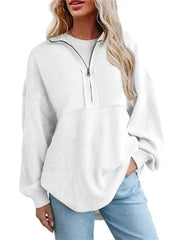 Women's Long Sleeve Half Zip Waffle Knit Pullover Top