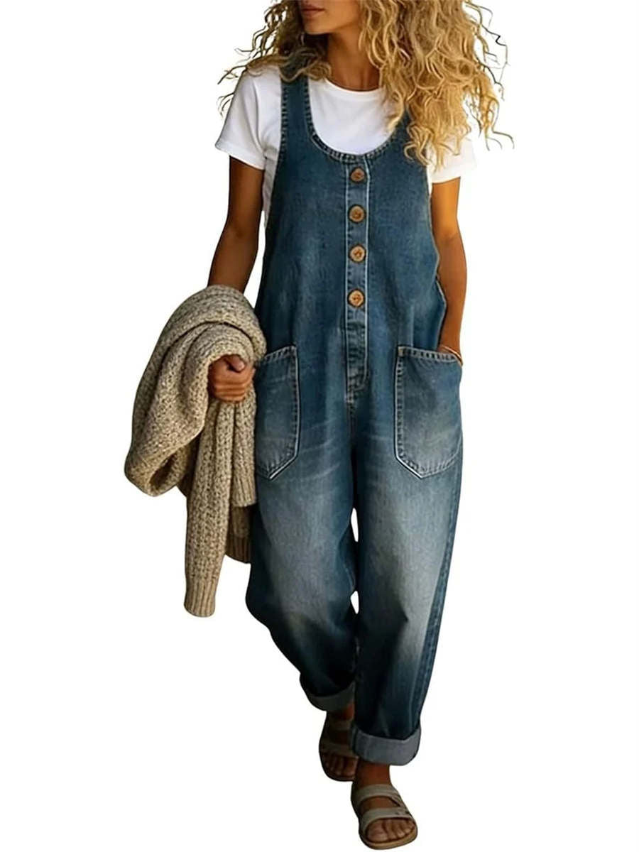Women's Vintage Washed Jean Bib Overalls