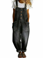 Women's Vintage Washed Jean Bib Overalls