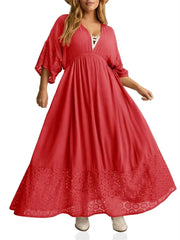 Women's Boho Tie Back Lace V-neck Maxi Dress