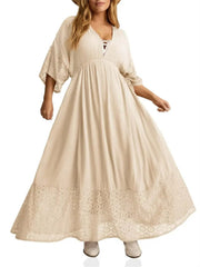Women's Boho Tie Back Lace V-neck Maxi Dress