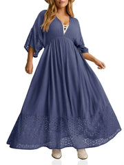 Women's Boho Tie Back Lace V-neck Maxi Dress