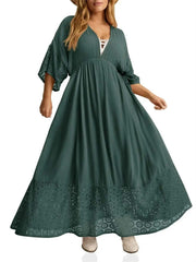 Women's Boho Tie Back Lace V-neck Maxi Dress