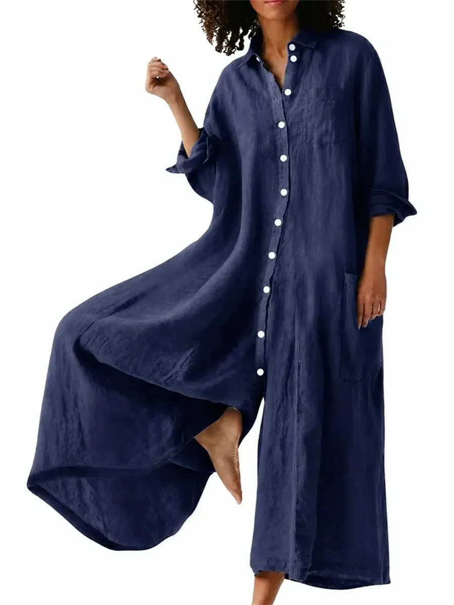 Women's Oversized Long Sleeve Shirt Wide Leg Jumpsuit