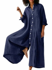 Women's Oversized Long Sleeve Shirt Wide Leg Jumpsuit