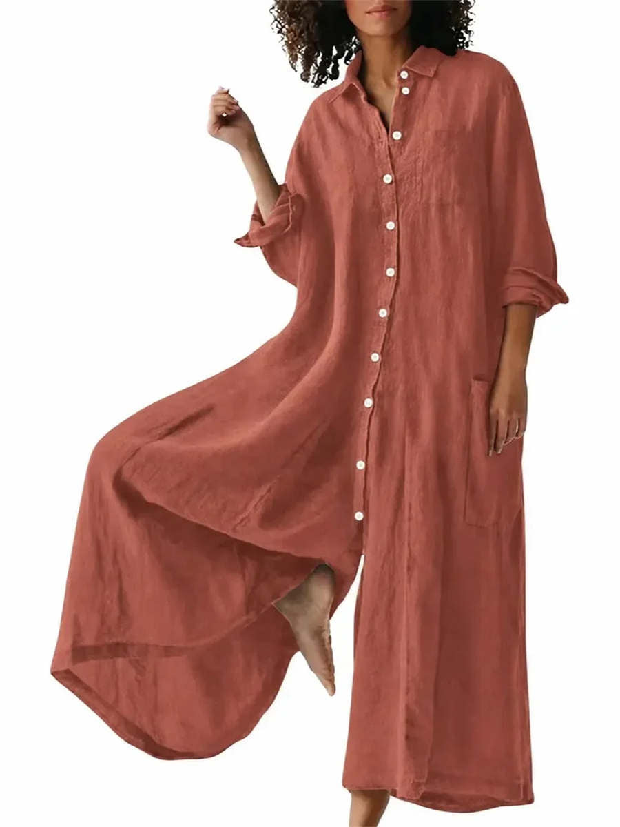 Women's Oversized Long Sleeve Shirt Wide Leg Jumpsuit