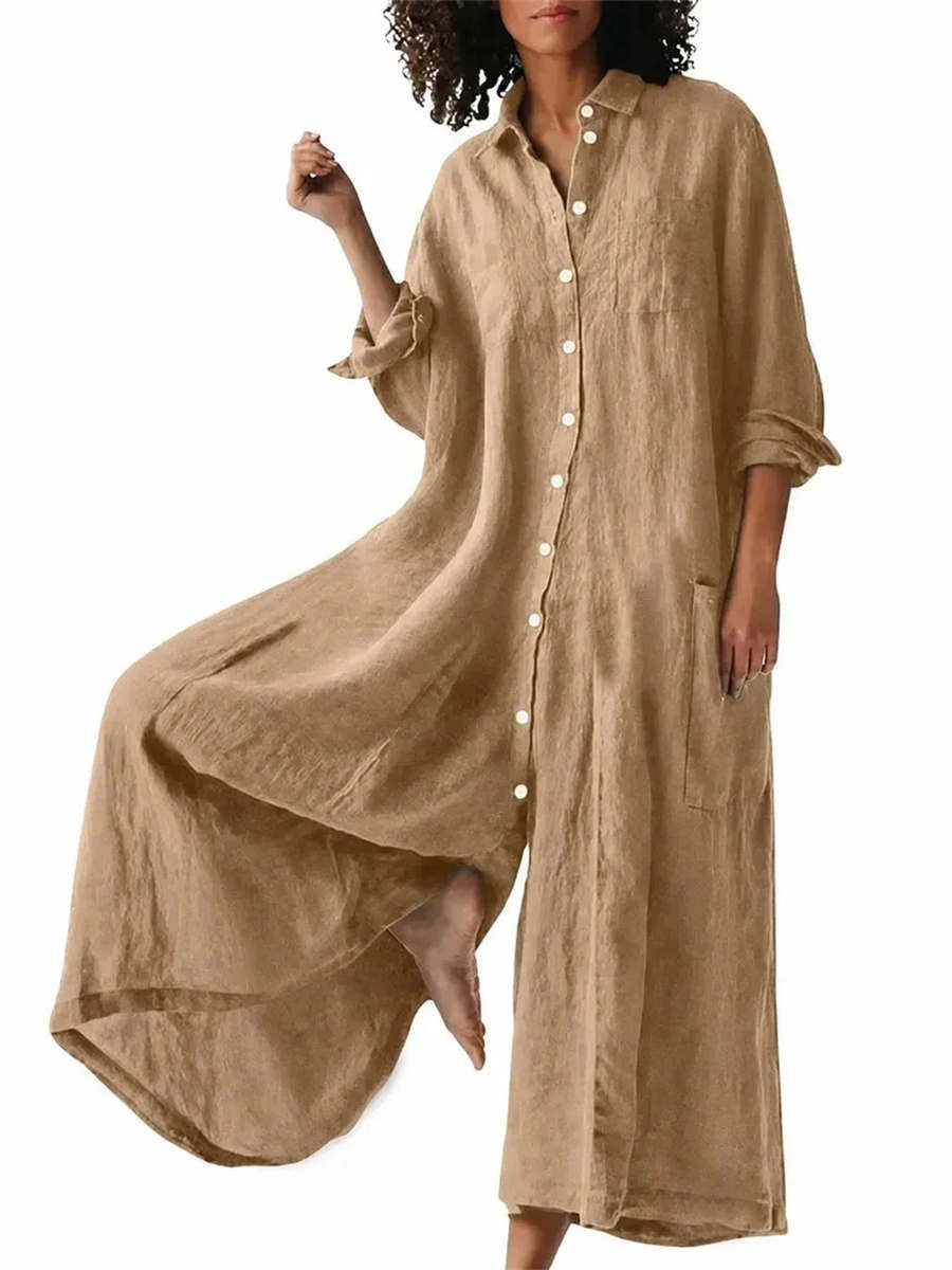 Women's Oversized Long Sleeve Shirt Wide Leg Jumpsuit