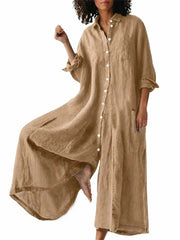 Women's Oversized Long Sleeve Shirt Wide Leg Jumpsuit