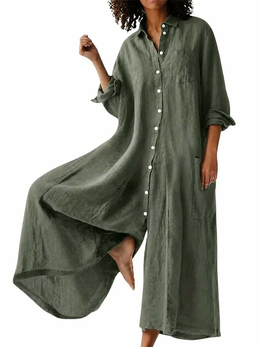 Women's Oversized Long Sleeve Shirt Wide Leg Jumpsuit