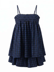 Women's Soft Gingham Spaghetti Straps Vacation Matching Outfit