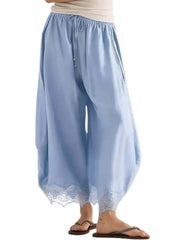 Women's Lace Trim Loose Wide Leg Ankle Pants