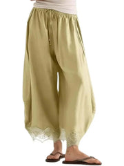 Women's Lace Trim Loose Wide Leg Ankle Pants