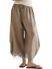 Women's Lace Trim Loose Wide Leg Ankle Pants