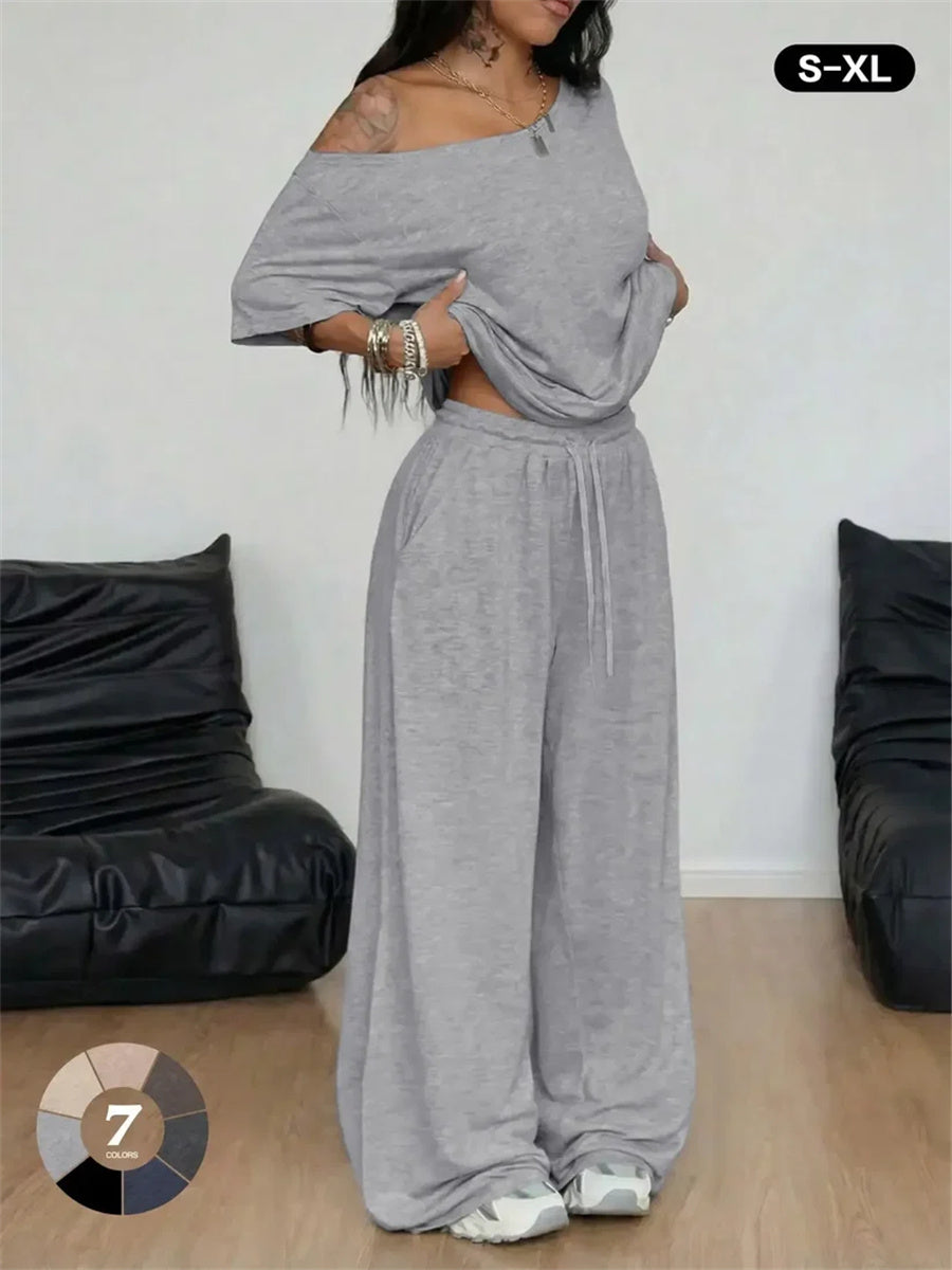 Women's Off Shoulder Loungewear Two Piece Set