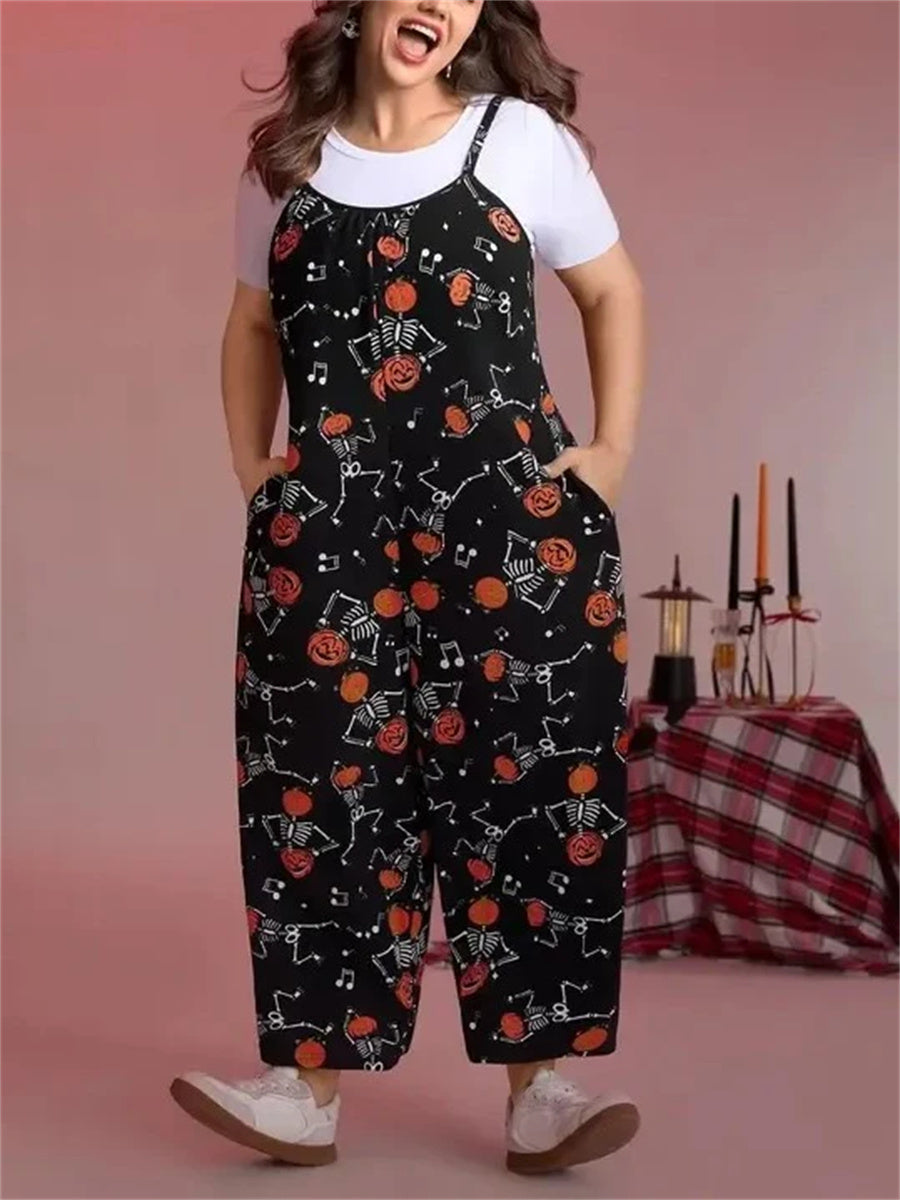 Women's Pumpkin Skeleton Pajama Jumpsuit