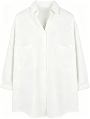Women's Loose Collared 3/4 Sleeve Pocket Denim Shirt Tops