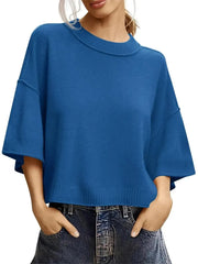 Women's Minimalist Crew Neck 3/4 Sleeve Oversized Knit Top