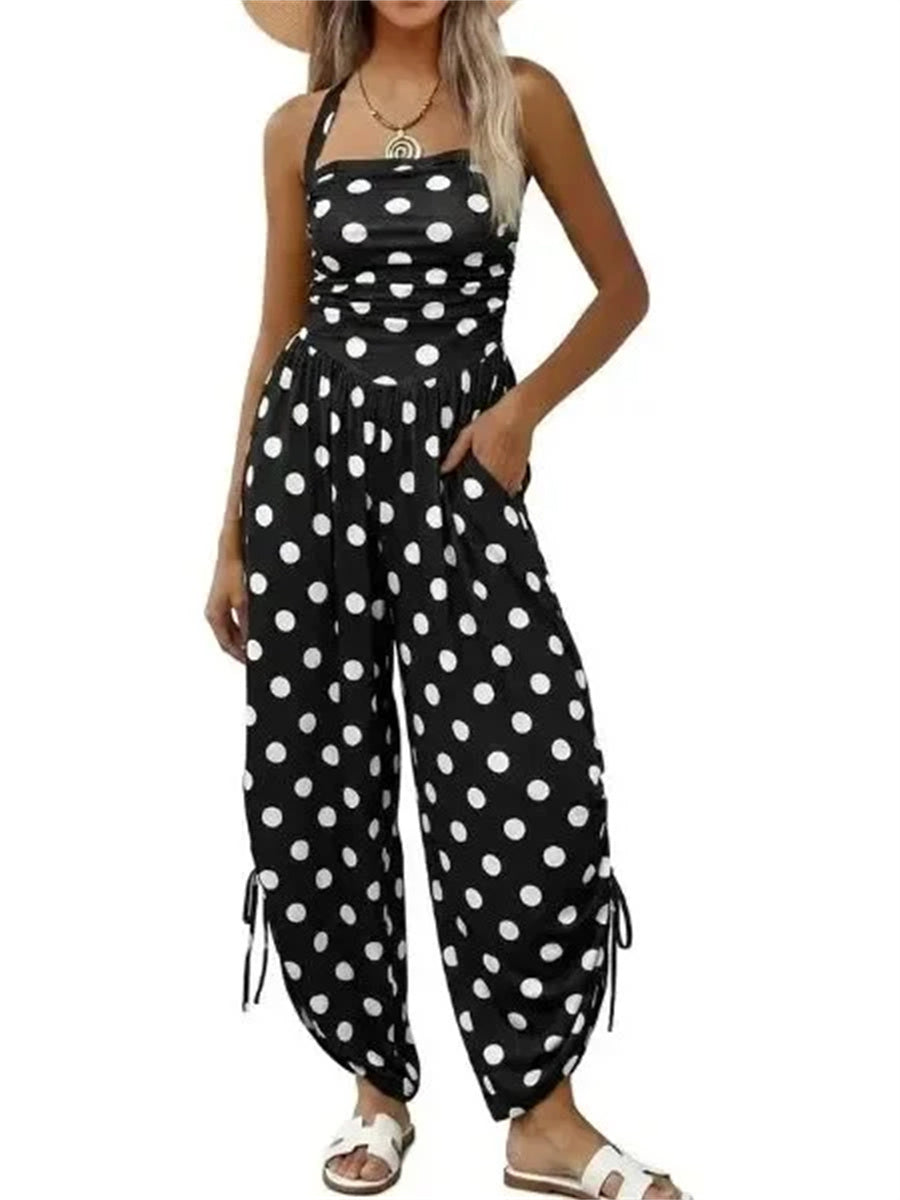 Women's Halter Ruched Wide Leg Jumpsuit