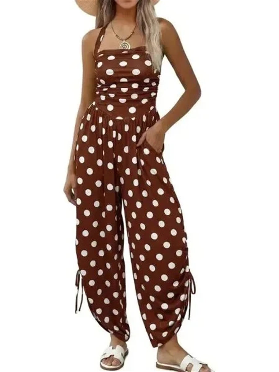 Women's Halter Ruched Wide Leg Jumpsuit