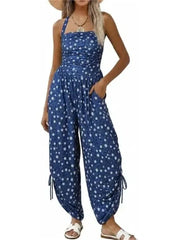 Women's Halter Ruched Wide Leg Jumpsuit
