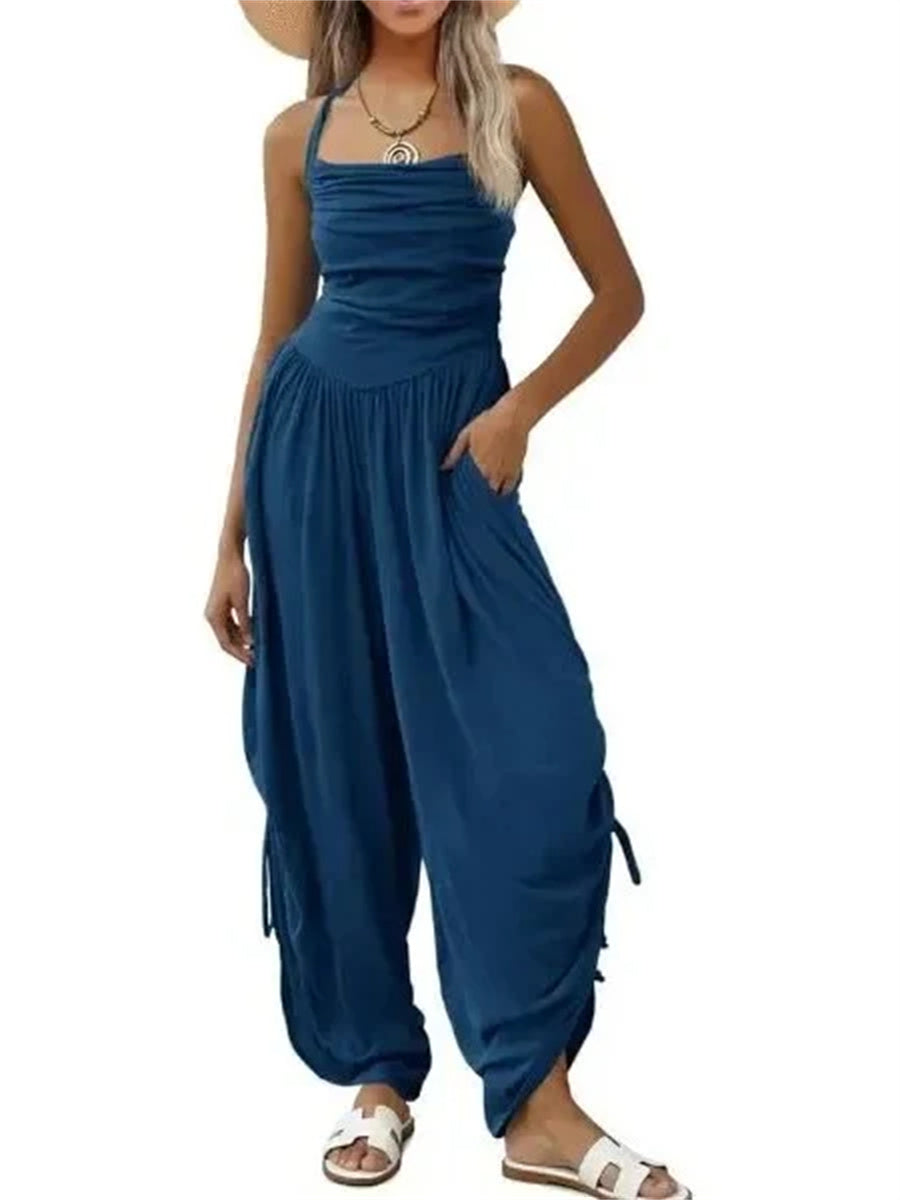 Women's Halter Ruched Wide Leg Jumpsuit