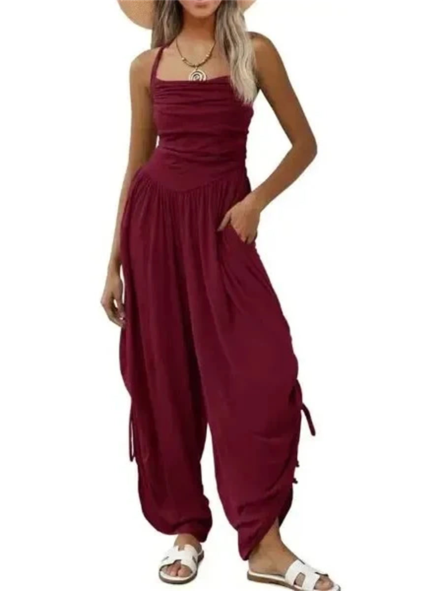 Women's Halter Ruched Wide Leg Jumpsuit