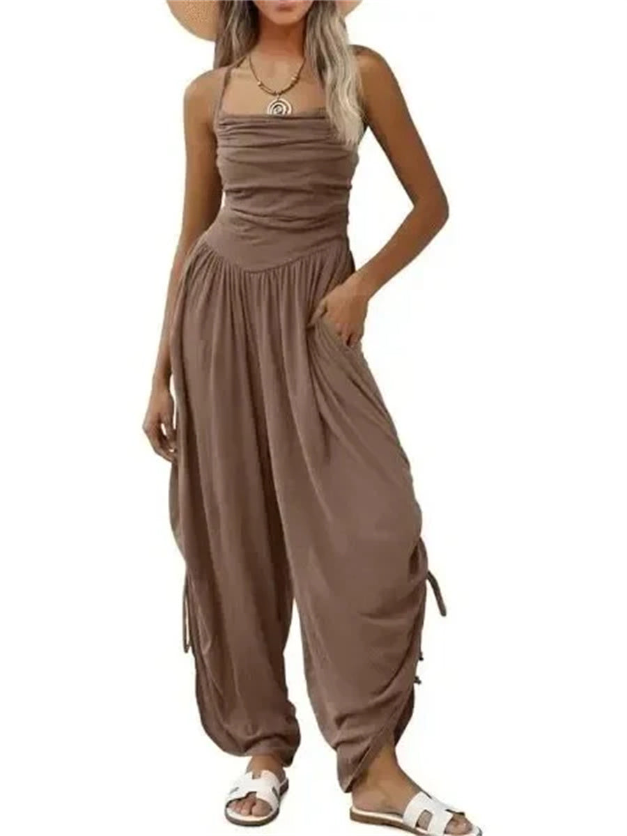 Women's Halter Ruched Wide Leg Jumpsuit