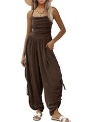 Women's Halter Ruched Wide Leg Jumpsuit
