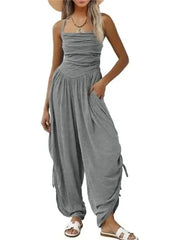 Women's Halter Ruched Wide Leg Jumpsuit