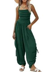 Women's Halter Ruched Wide Leg Jumpsuit