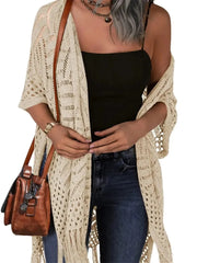 Women's Boho Fringe Crochet Long Cover Up