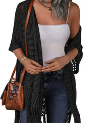 Women's Boho Fringe Crochet Long Cover Up