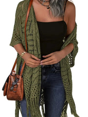 Women's Boho Fringe Crochet Long Cover Up