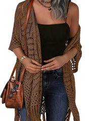 Women's Boho Fringe Crochet Long Cover Up