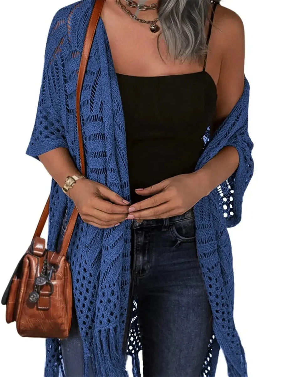 Women's Boho Fringe Crochet Long Cover Up