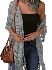Women's Boho Fringe Crochet Long Cover Up