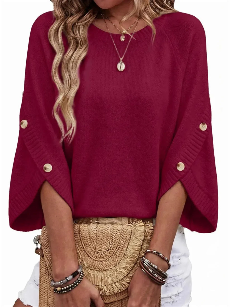 Women's Oversized 3/4 Sleeve Knit Pullover Top