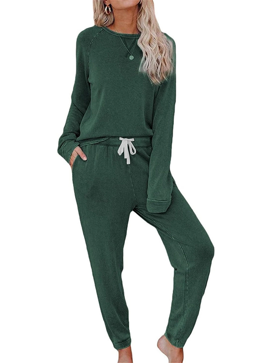 Women's Casual Long Sleeved Top And Drawstring Jogger Loungewear Two Piece Suit